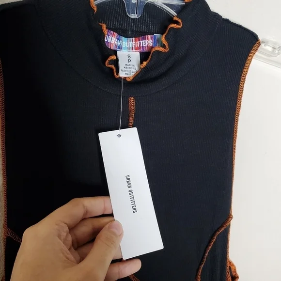 Urban Outfitters Deja Black Halter Mock Neck Ribbed Exposed Seamed Mini Dress - Picture 9 of 10